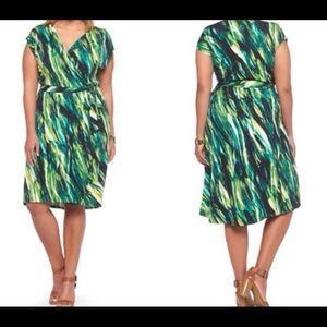 NEW AVA & VIV Green & Black Faux Wrap Midi Dress
